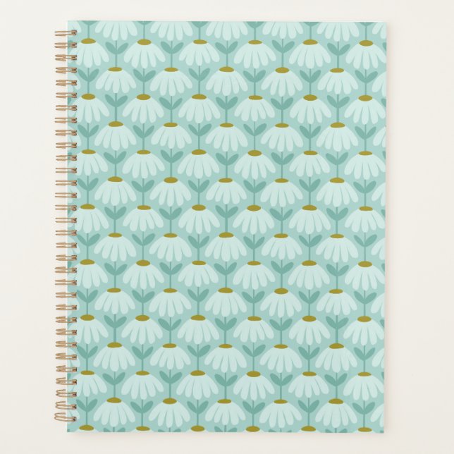 Vintage-Blumenmuster Tealblau & Olivgrün Planer (Vorderseite)