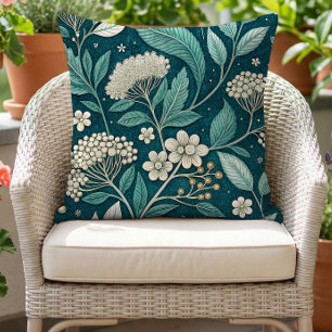 Vintage Blumenmuster Türkis Weiß Türkisblau Kissen