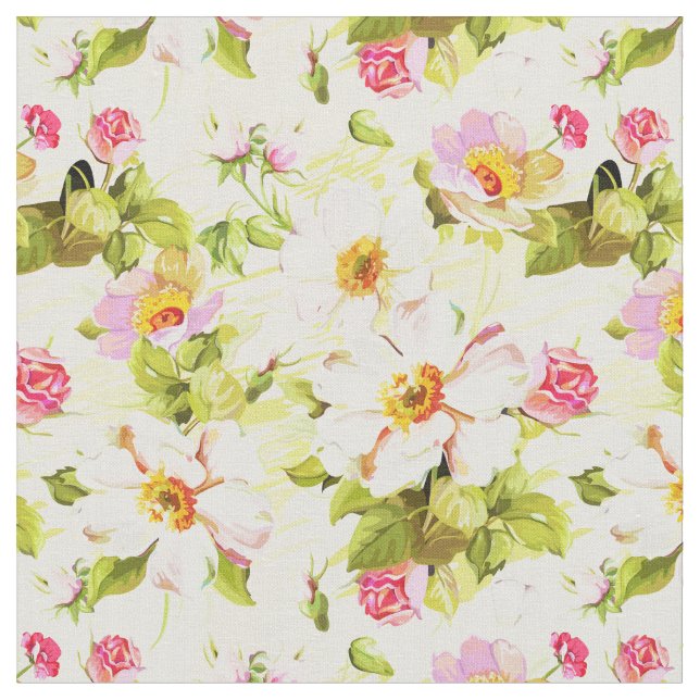 Vintage Blumenmuster Zinnen Alte Rose Stoffe (Nahaufnahme)