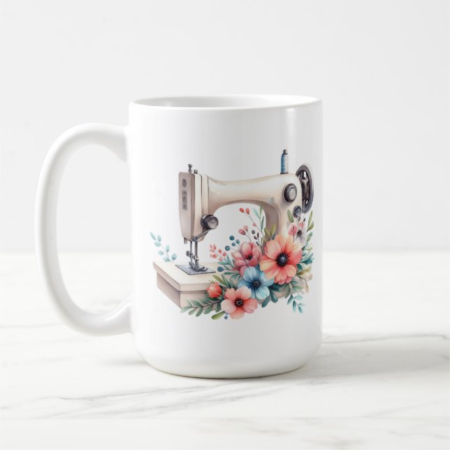 Vintage Blumennähmaschine Mit Monogramm Kaffeetasse (Links)