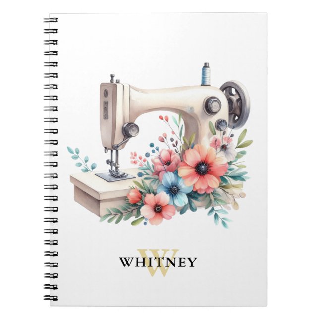 Vintage Blumennähmaschine Mit Monogramm Notizblock (Vorderseite)