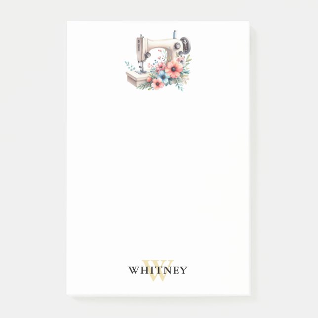 Vintage Blumennähmaschine Mit Monogramm Post-it Klebezettel (Vorderseite)