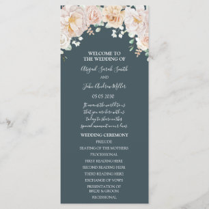 Vintage Blumennavblau Hochzeitsprogramm Programm