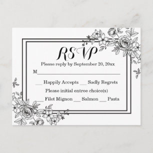 Vintage Blumenparty mit Schwarz-Weiß-Hochzeit-UAWG Einladungspostkarte