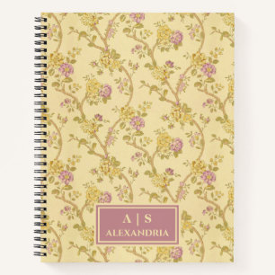 Vintage-Blumenprint Monogramm Notizbuch