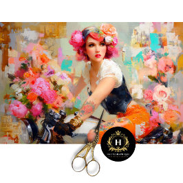 Vintage Blumenradfahrerin Dekoupage Seidenpapier