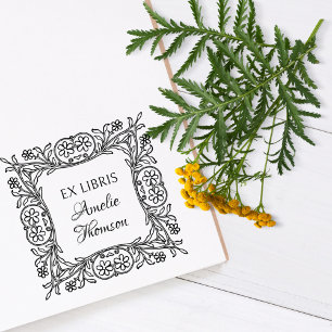Vintage Blumenrahmen-Bibliothek mit eigenem Biblio Gummistempel