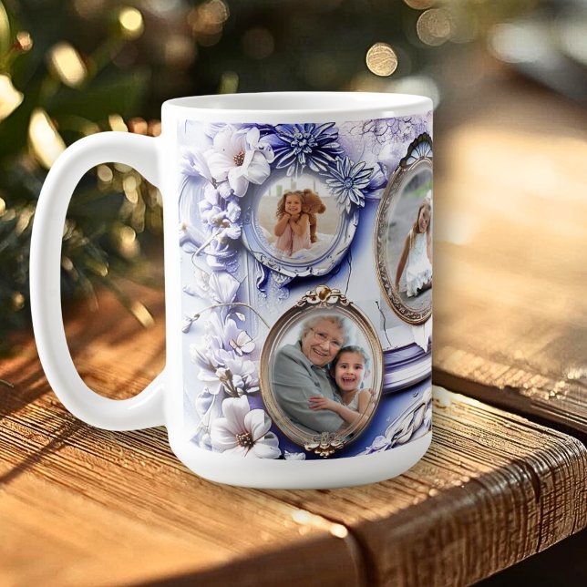 Vintage-Blumenrahmen-Collage mit sanftem Lavendel Kaffeetasse (Von Creator hochgeladen)