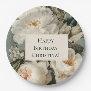 Vintage Blumenrahmen mit Creme und Rosen Pappteller