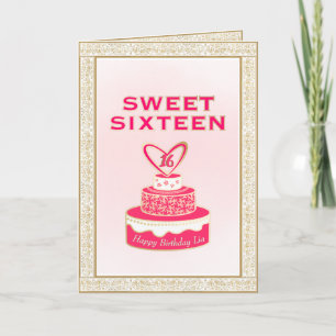 Vintage-Blumenrahmen Sweet Sixteen Gold Rosa Torte Karte