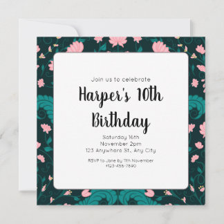 Vintage Blumenrinde - Einladung zum Geburtstag