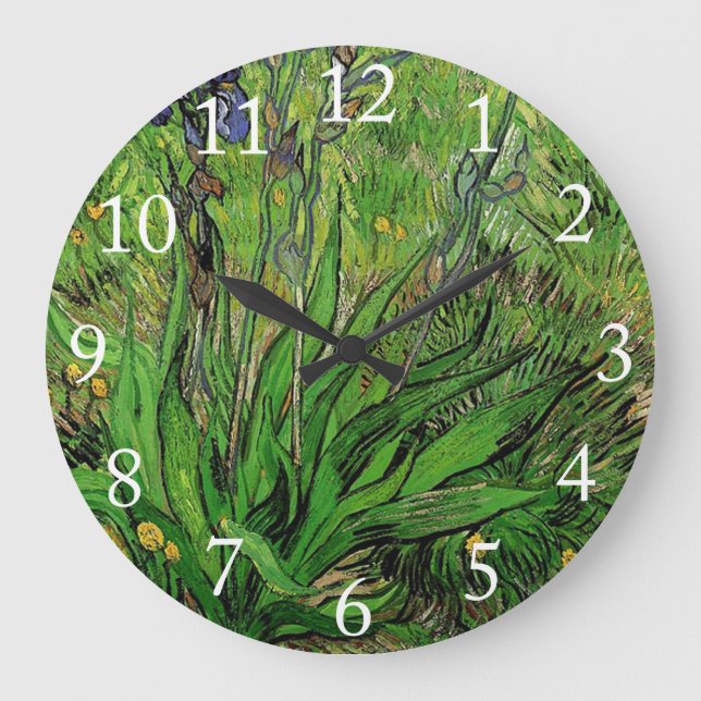 Vintage Blumenriris von Vincent van Gogh Große Wanduhr (Vorderseite)