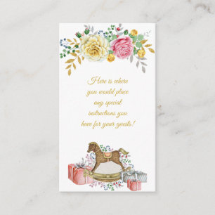 Vintage Blumenrocking Horse Babydusche Begleitkarte