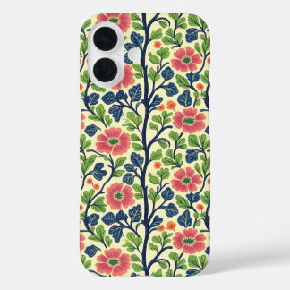 Vintage Blumenrosa Blume Grün Blattfarbe iPhone 16 Hülle