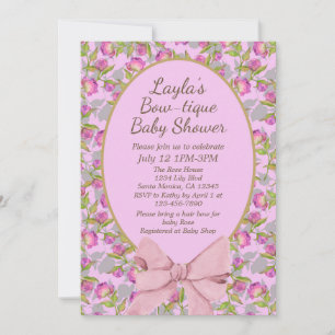 Vintage Blumenrosa Boutique Babydusche Einladung