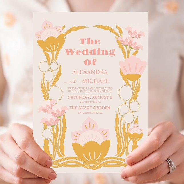 Vintage Blumenrosa-Hochzeit im Jugendstil Einladung (Von Creator hochgeladen)