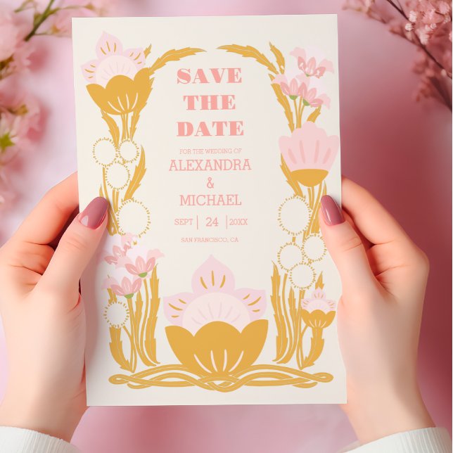Vintage Blumenrosa-Hochzeit im Jugendstil Save The Date (Von Creator hochgeladen)