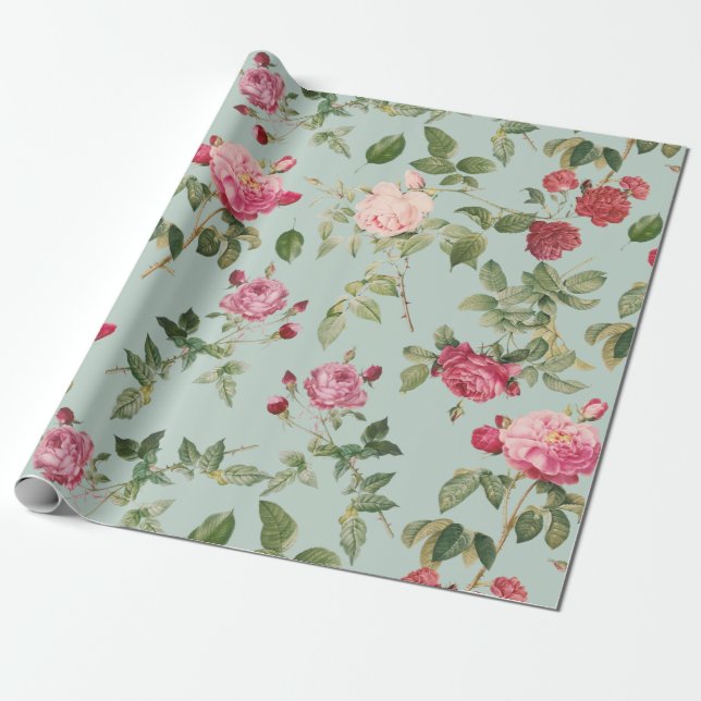 Vintage Blumenrosa Rose Geschenkpapier (Ungerollt)