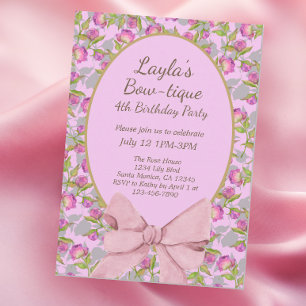 Vintage Blumenrosa Schleife Boutique Geburtstagsfe Einladung
