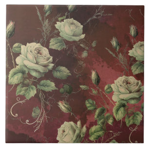 Vintage Blumenrose Grünzeug Fliese