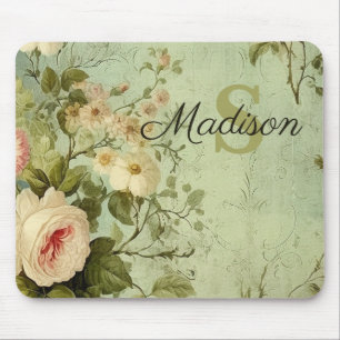 Vintage Blumenrose Grünzeug Mousepad