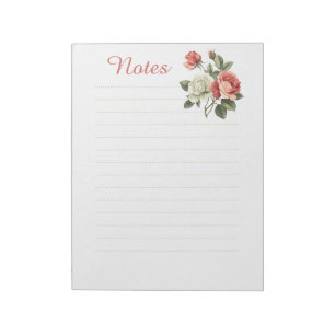 Vintage-Blumenrosen großes liniertes Notizbuch Notizblock
