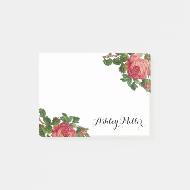 Vintage-Blumenrosen-Monogramm-Post-It-Notizen Post-it Klebezettel (Vorderseite)