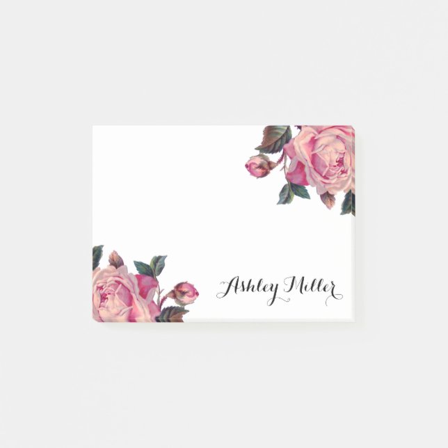 Vintage-Blumenrosen-Monogramm-Post-It-Notizen Post-it Klebezettel (Vorderseite)