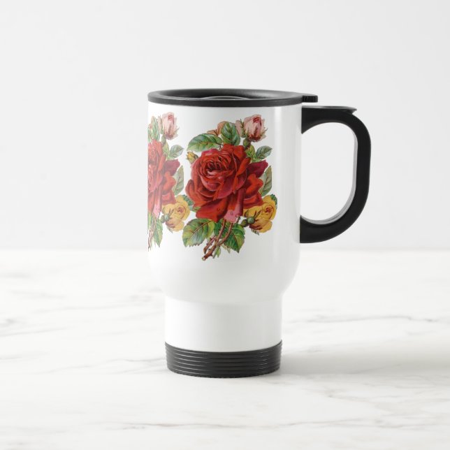 Vintage BlumenRosen-Reise-Tasse Reisebecher (Rechts)