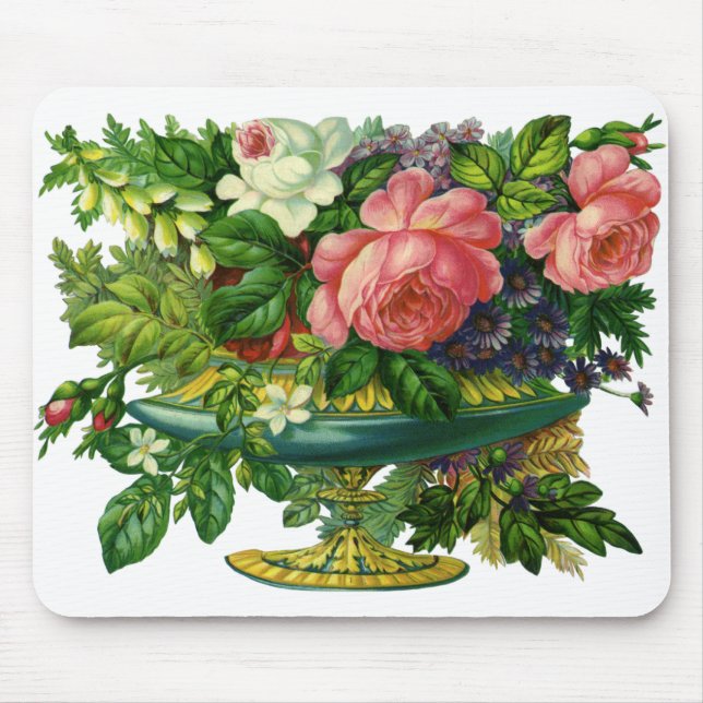 Vintage Blumenrosen, Vase der Blume Mousepad (Vorne)