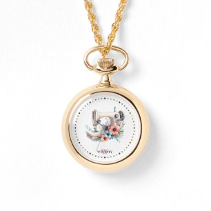 Vintage Blumensägemaschine Mit Monogramm Kette Armbanduhr