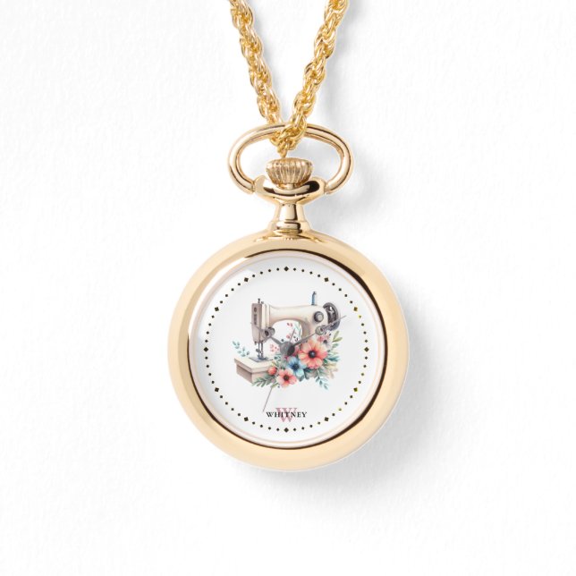Vintage Blumensägemaschine Mit Monogramm Kette Armbanduhr (Vorderseite)