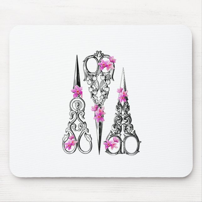 Vintage Blumenschere Friseur Mousepad (Vorne)