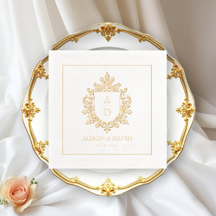 Vintage-Blumenschild-Wappen-Monogramm Hochzeit Gol Servietten Mit Folie