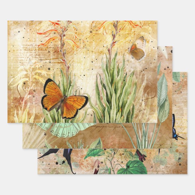 Vintage Blumenschmetterlingssäule Geschenkpapier Set (Set)