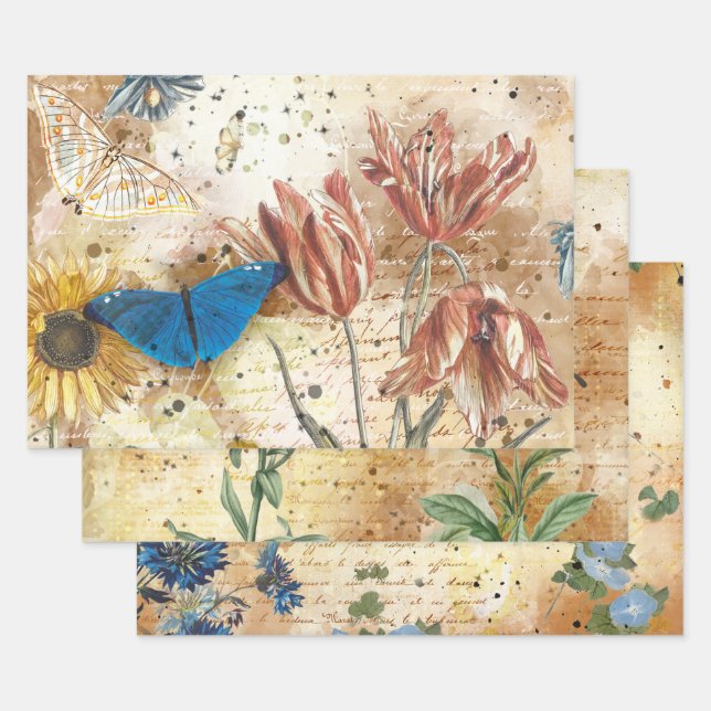 Vintage Blumenschmetterlingssäule Geschenkpapier Set (Set)