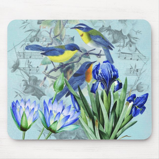 Vintage Blumensingvögel Kleid und Geschenke Mousepad (Vorne)