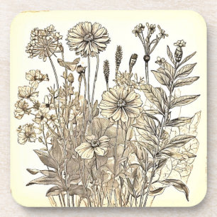 Vintage Blumenskizzen-Design Getränkeuntersetzer
