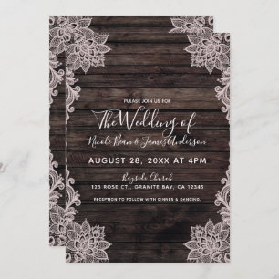 Vintage Blumenspitze-rustikale hölzerne elegante Einladung