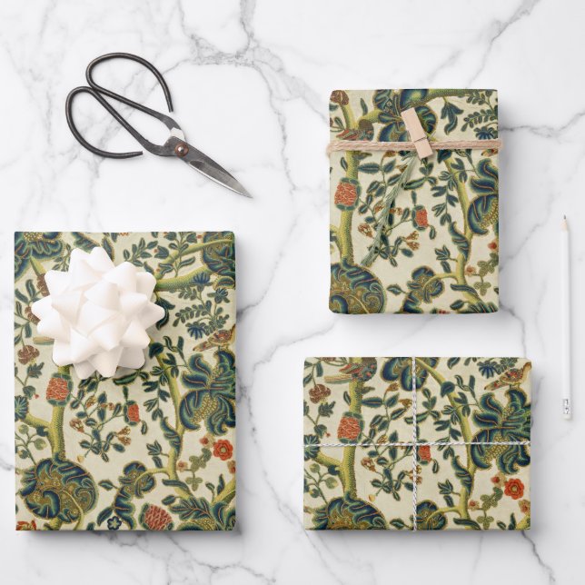Vintage Blumenstickerei Geschenkpapier Set (Vorderseite)