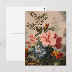 Vintage-Blumenstilleben mit tropischen Blumen Postkarte