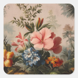 Vintage-Blumenstillleben mit tropischen Blumen Quadratischer Aufkleber