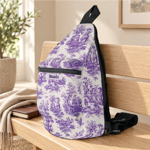 Vintage Blumenstoff violett Toile de Jouy Monogram Crossbody Bag