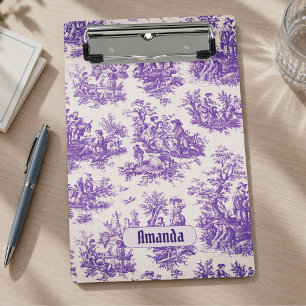 Vintage Blumenstoff violett Toile de Jouy Monogram Mini Klemmbrett