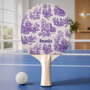 Vintage Blumenstoff violett Toile de Jouy Monogram Tischtennis Schläger