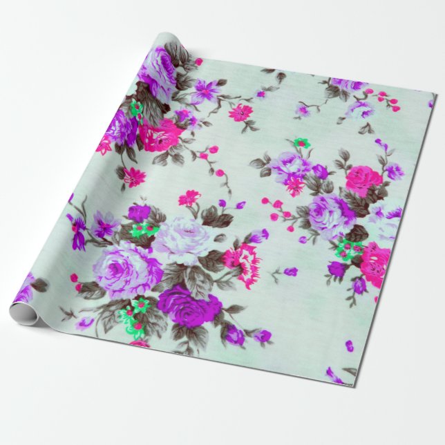 Vintage Blumenstoffe, Farbstoff Retro Geschenkpapier (Ungerollt)