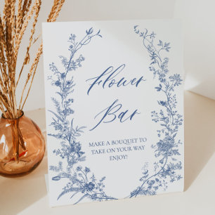 Vintage-Blumenstrauß-Blumenbar-Poster in Blau Sockelschild