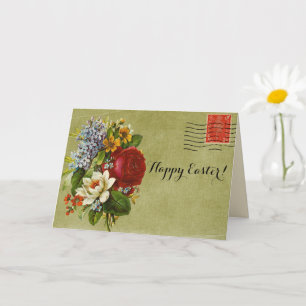 Vintage-Blumenstrauß grüne Post mit rotem Stempel Karte
