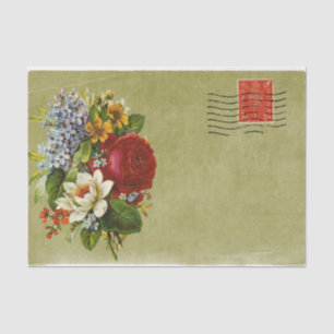 Vintage-Blumenstrauß Grüne Post mit rotem Stempel Seidenpapier