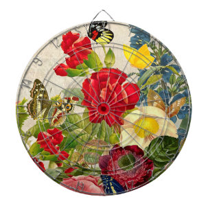 Vintage Blumenstrauß mit Schmetterlingen Dartscheibe